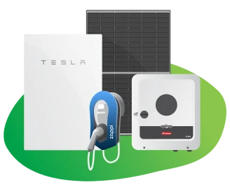 Tesla Powerwall, Zappi Charger, JA Solar panel, and Fronius GEN24