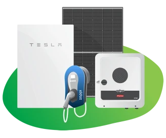 Tesla Powerwall, Zappi Charger, JA Solar panel, and Fronius GEN24